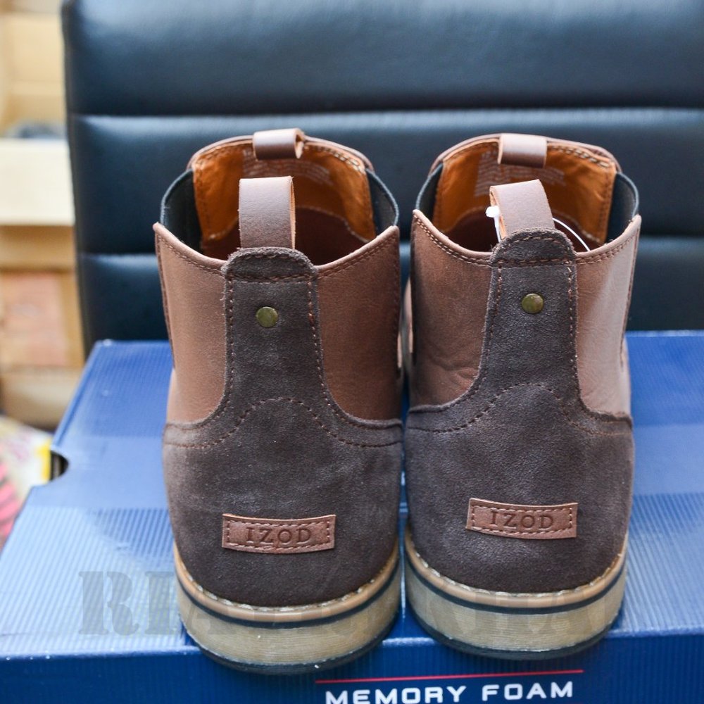 Men's Lucas Pull-On Chukka Leather Boot in Brown Memory Foam Round Toe IZOD - Picture 6 of 8